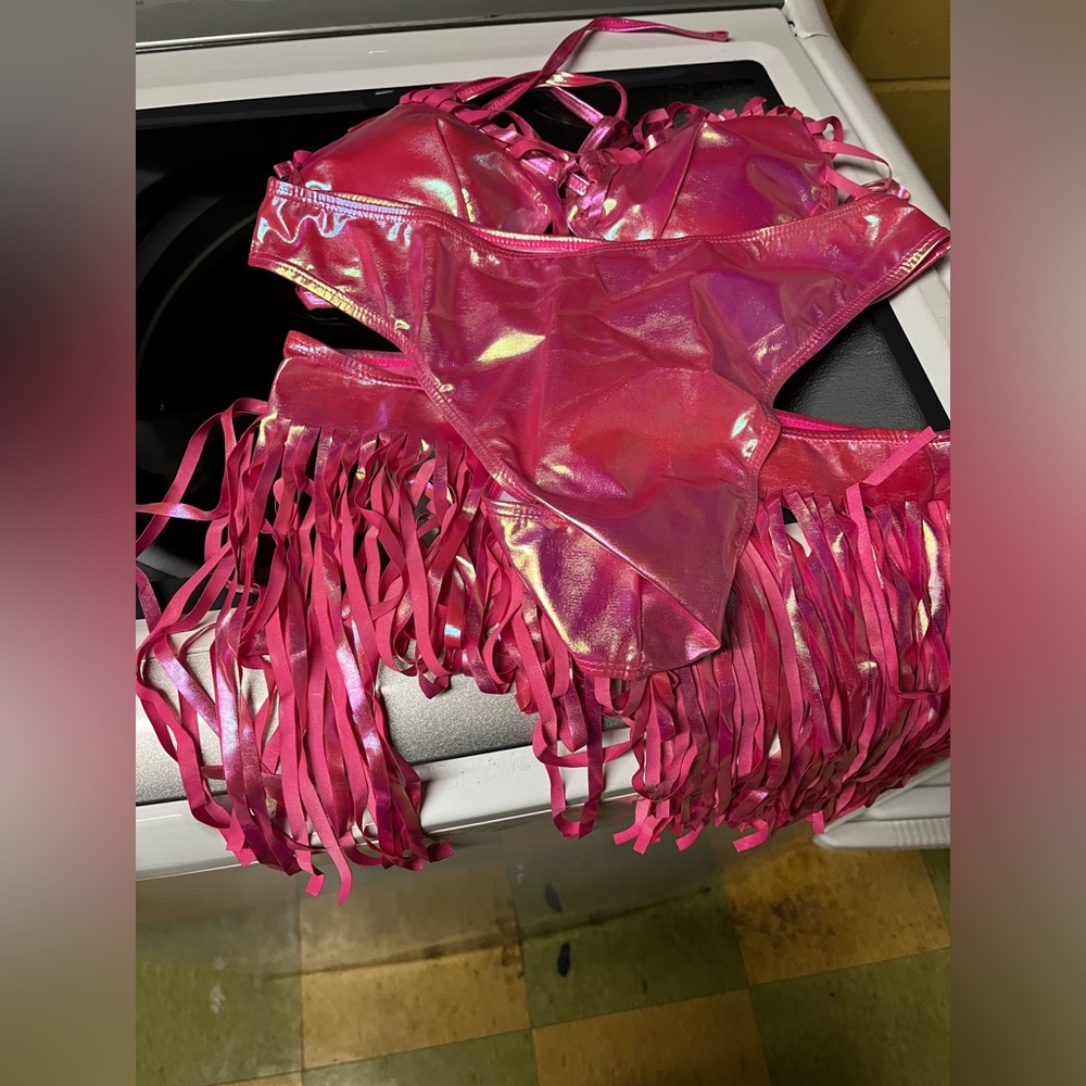 Pink Metallic Fringe Bikini Swimwear